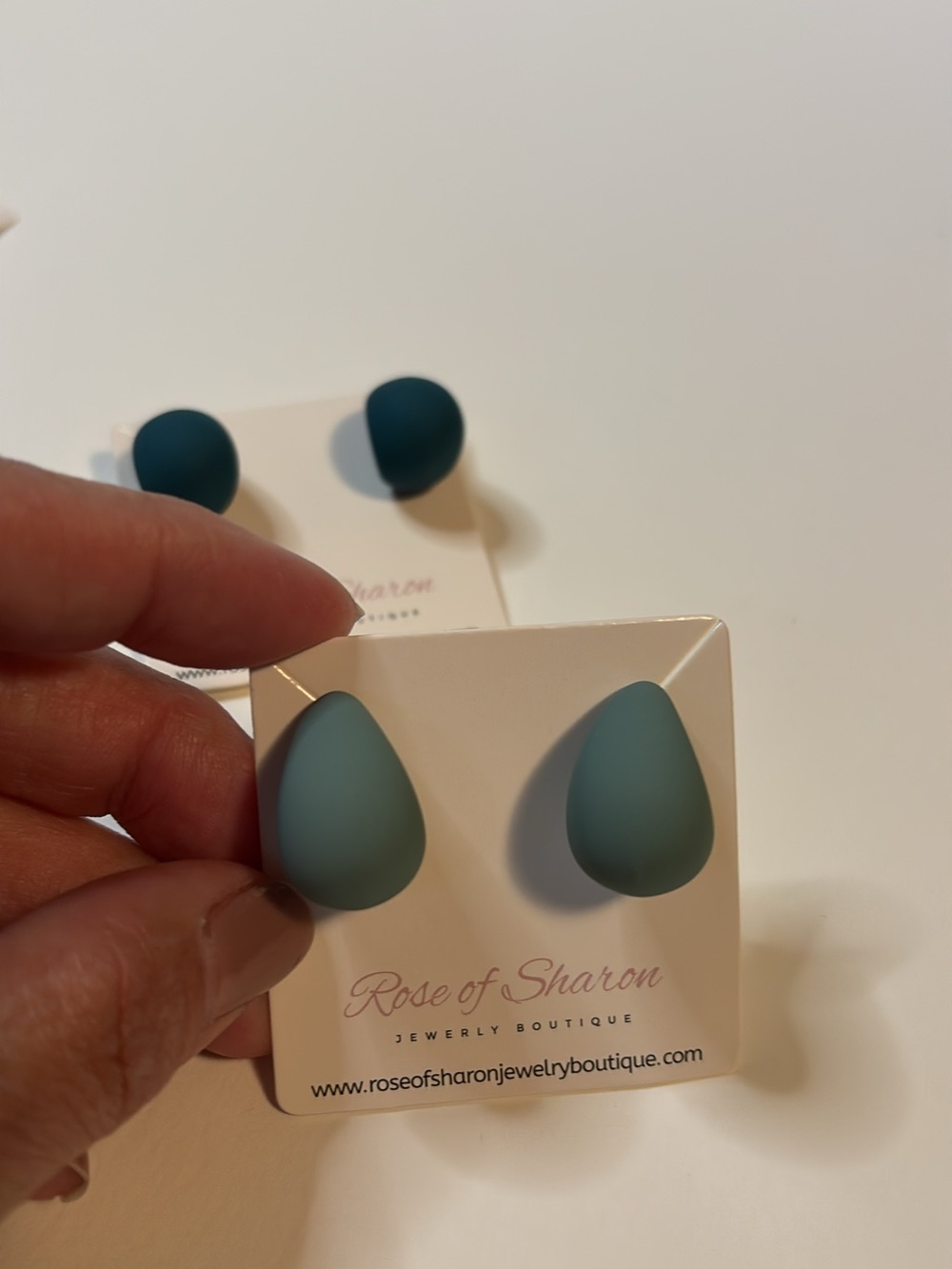 ROS Curated Teardrop Matte Stud Earrings - Teal